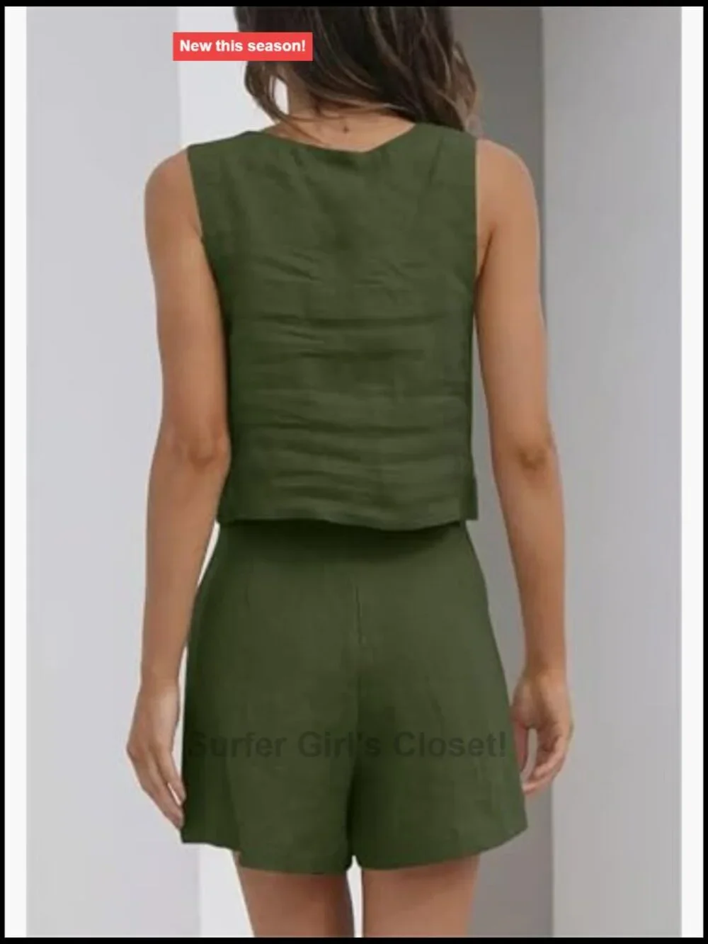 Women Linen Shorts Set 2 Piece Sleeveless Crop Tank High Waist Lounge Shorts